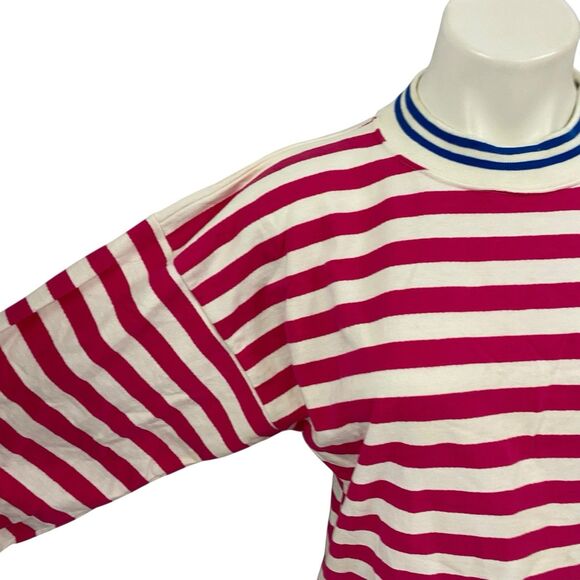 SK Sport Sweatshirt Womens Medium Vintage 1980s Pink Stripe Classic Hipster - Picture 8 of 16